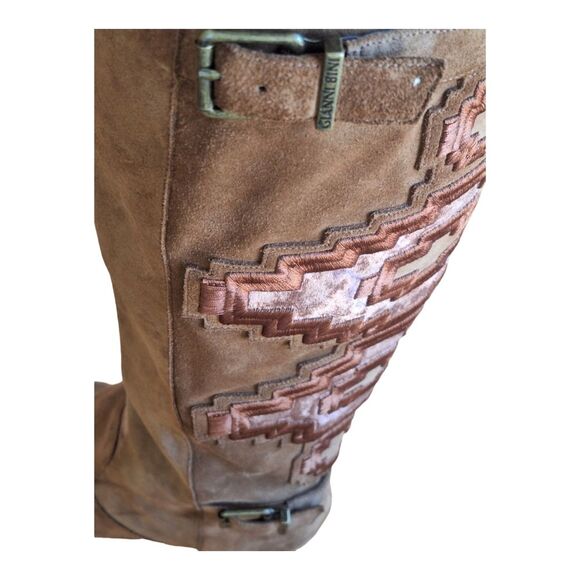 Gianni Bini Boots Southwestern Boho Leather Knee High Aztec Embroidered Suede 10 - Picture 3 of 16